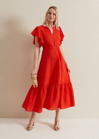 Phase Eight Morgan Red Linen Dress Red Australia | UQ7542638